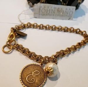 John Wind Initial Bracelet. E with cotton pearl